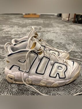 Nike Air More Uptempo White Blue Gold Sneakers GS Size 7Y